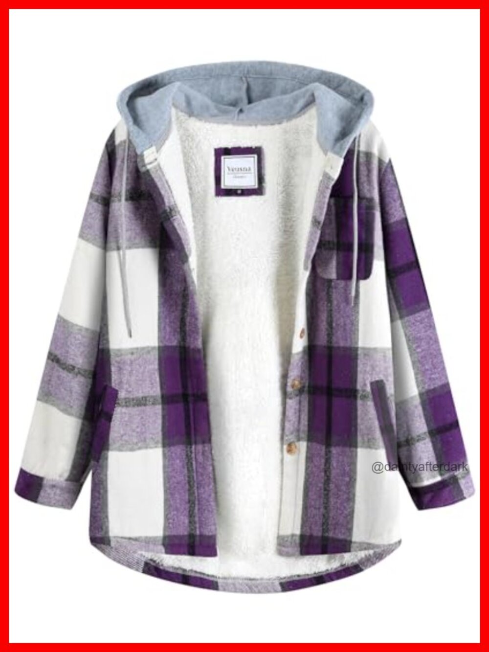 Sherpa Lined Flannel Plaid Shacket Hooded Fleece Jacket Women's